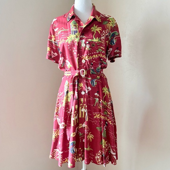 Polo Ralph Lauren Hawaiian Print Tea Dress Red Size 8 - Picture 3 of 16